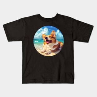 Summer corgi beach day Kids T-Shirt